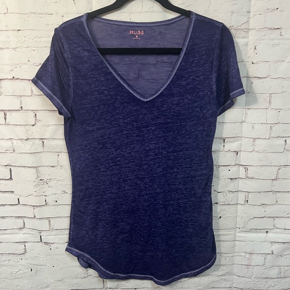 Vintage Mudd Jeans Y2K Dark Blue Burnout Tee V Neck Medium Short Sleeve - Picture 1 of 6